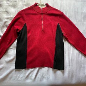 1X red and black Caslon zip up sweater.